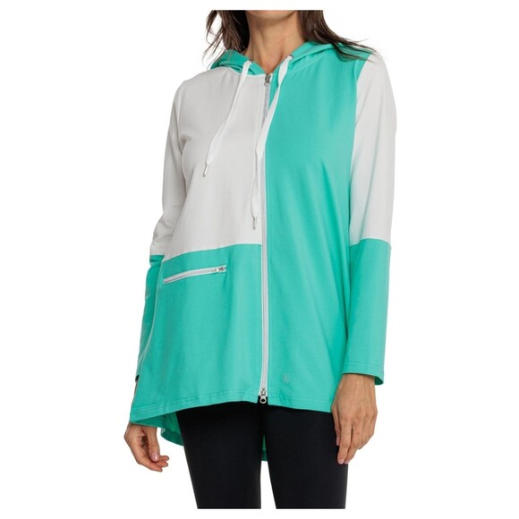 Neon Buddha Artful Hooded Jacket Size XL Colorblock Maui Teal NWT $98 - Picture 1 of 11